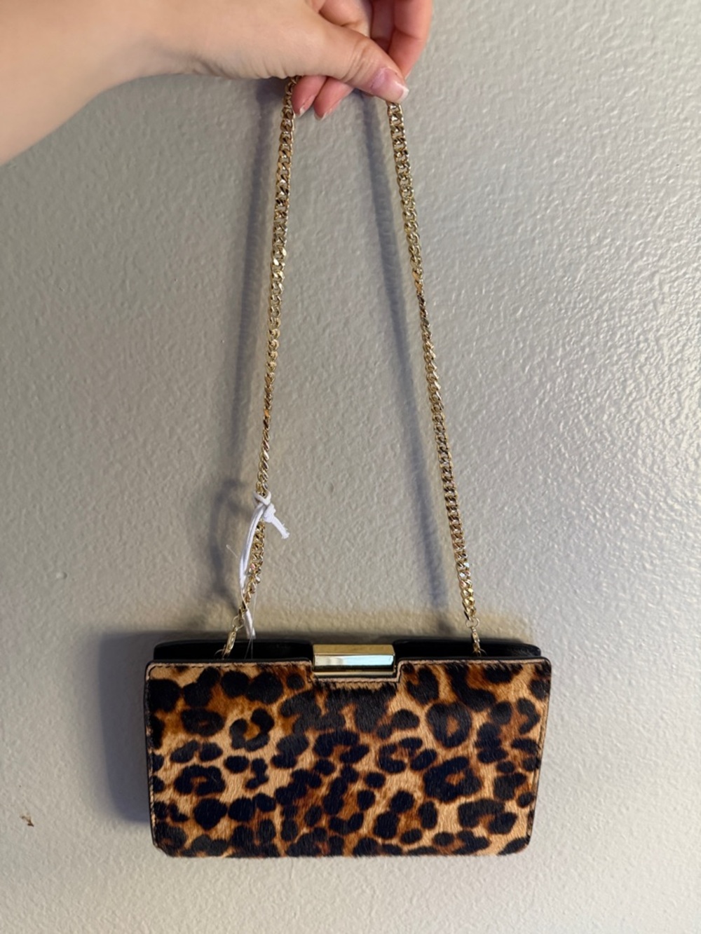 Leopard Print Chain Shoulder Bag - Gold Chain
